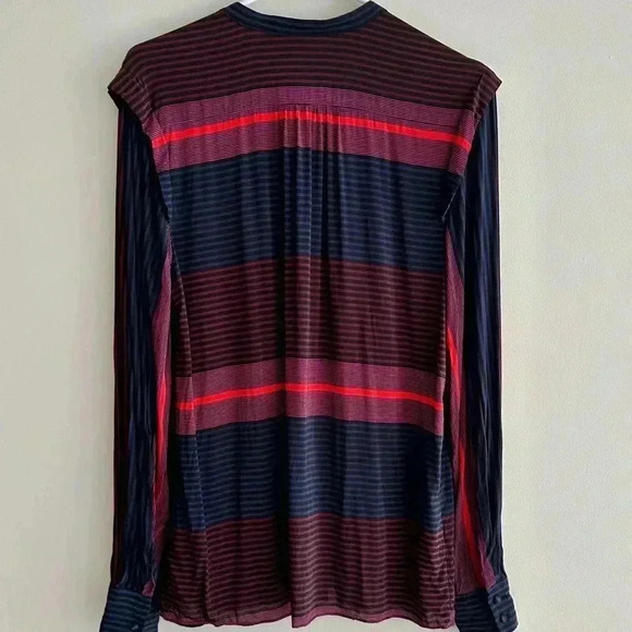Joie Striped Button Down Shirt, Navy Blue/Black/Red/Magenta, Size Medium - Picture 13 of 16